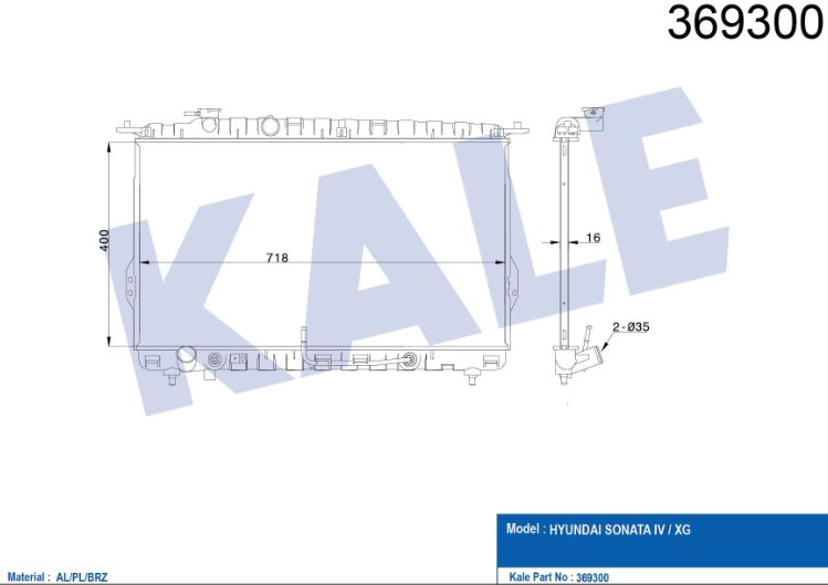 SU RADYATÖRÜ (BRAZING)(AT) HYUNDAI SONATA IV-XG AL/PL/BRZ 403X7