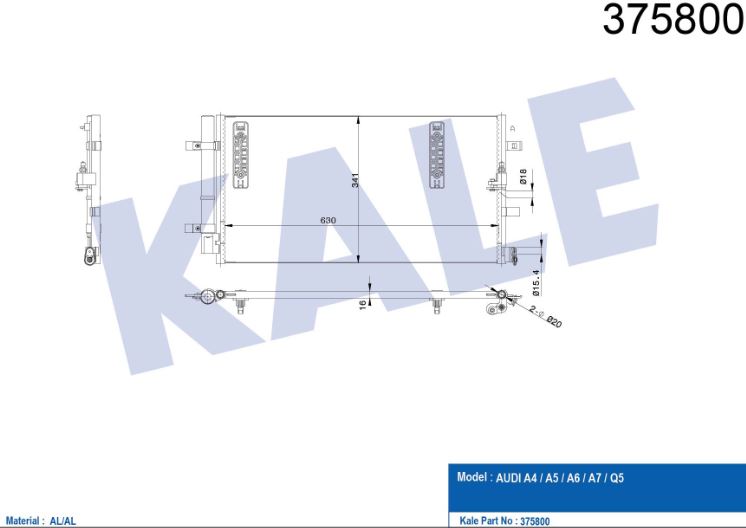 KLİMA RADYATÖRÜ (BRAZING)(KURUTUCULU) AUDI A4-A5-A6-A7-Q5 2.0 TDI AL/AL