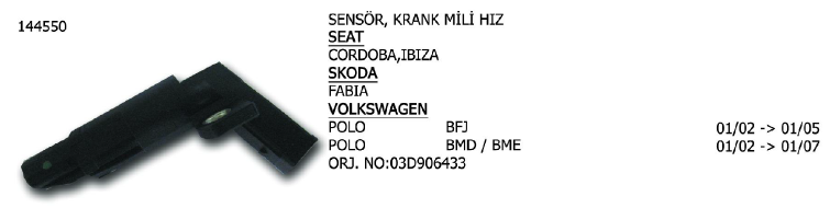 SENSÖR KRANK MİLİ HIZ VW POLO 6 1.2