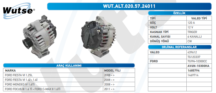 ALTERNATÖR 12V 105A FORD FOCUS I - II 1.4İ - 1.6İ