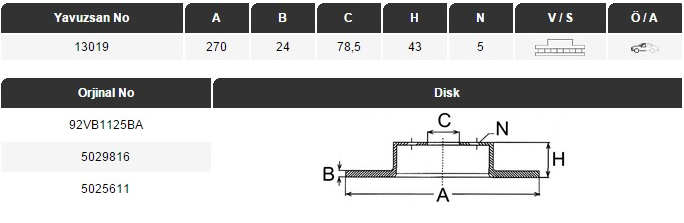 FREN DİSKİ (ÖN)(270MM) TRANSİT T15 94-00