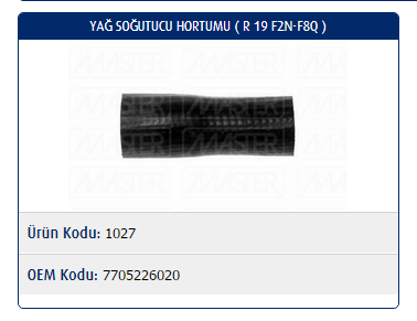 YAĞ SOĞUTUCU HORTUMU RENAULT R19 1.9D F2N-F8Q