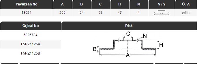 FREN DİSKİ (ÖN)(260MM) MONDEO 94-00,SCORPIO 94-98