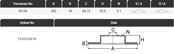 FREN DİSKİ (ÖN)(282MM) VW TRANSPORTER T4 1.9-2.0-2.5