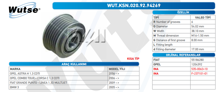 ALTERNATÖR KASNAĞI (VALEO TİPİ) 75A-90A 6K -/ASTRA H