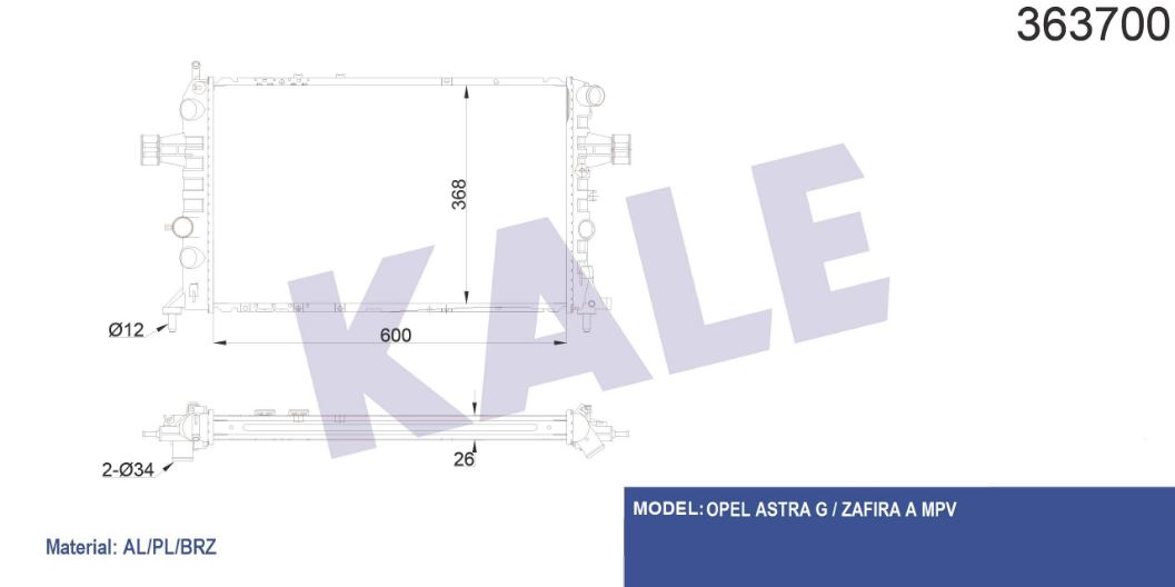 SU RADYATÖRÜ (BRAZING)(AT) OPEL ASTRA G / ZAFIRA A 1.4 / 1.6 / 1.8 / 2.2 16V 1.6 99-