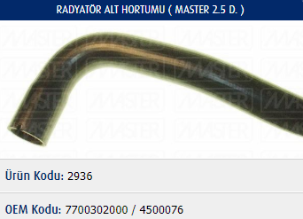 RADYATÖR ALT HORTUMU RENAULT MASTER II 2.5D