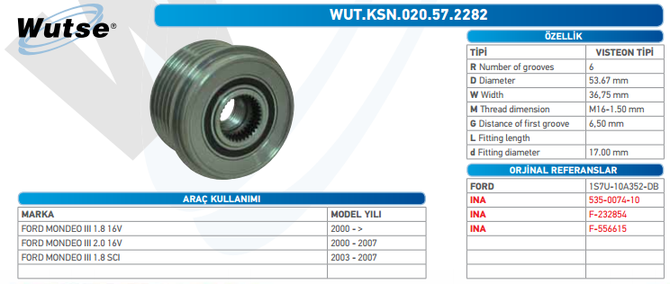 ALTERNATÖR KASNAĞI (VISTEON TİPİ) FORD MONDEO III 1,8-2,0 16V