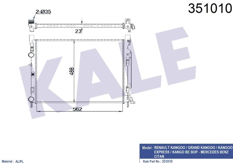 SU RADYATÖRÜ (BRAZING)(MT) RENAULT KANGOO 1.5 DCİ-1.6 16V 08- / M.BENZ CITAN (W415) 12-