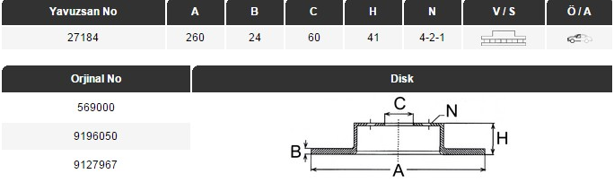 FREN DİSKİ (ÖN)(260MM) CORSA C 00-,COMBO 01-,MERIVA 03-