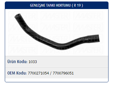 GENLEŞME TANKI HORTUMU RENAULT R19 1.7 KRB.