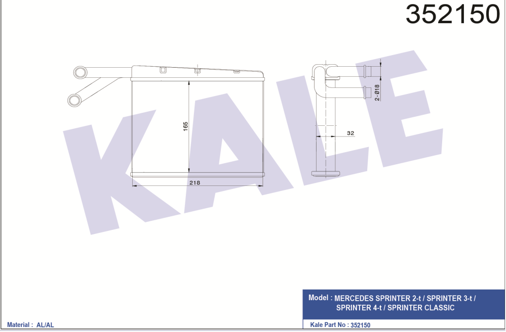 KALORİFER RADYATÖRÜ (BRAZING) M.BENZ SPRINTER 2-t / SPRINTER 3-t / SPR