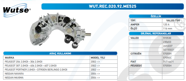 DİOT TABLASI (VALEO TİPİ) 206-306 HDI-PARTNER / NISSAN