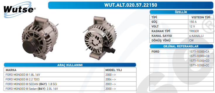 ALTERNATÖR 12V 105A FORD CONNECT - FOCUS