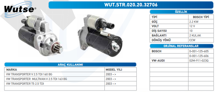 MARŞ MOTORU 12V (BOSCH TİPİ) 2.2KW 10T VW TRANSPORT