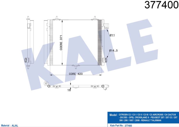 KLİMA RADYATÖRÜ (BRAZING)(KURUTUCULU)(Y.NO:358440) PEUGEOT 207 (06+) P208 (12+)