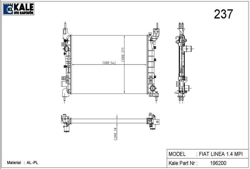 SU RADYATÖRÜ (MEKANİK)(MT) FIAT LINEA 1.4 MPI(1 SIRA AL+PL)