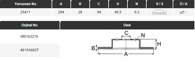 FREN DİSKİ (ÖN)(294MM) MIT L200 2.5DI-D 06-