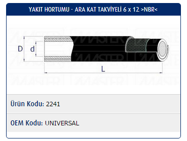 YAKIT HORTUMU ARA KAT TAKVİYELİ 6x12 (PVC NBR) UNIVERSAL