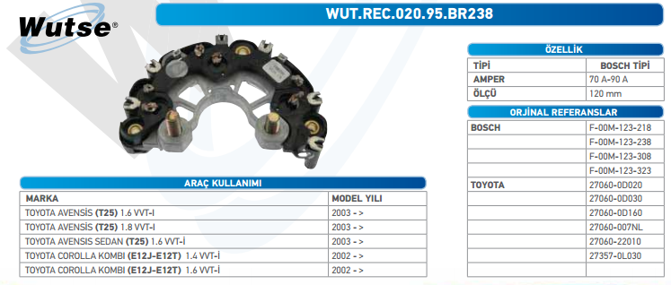 DİOT TABLASI (BOSCH TİPİ) 70A-90A T.AVENSIS 1.6-1.8 03-