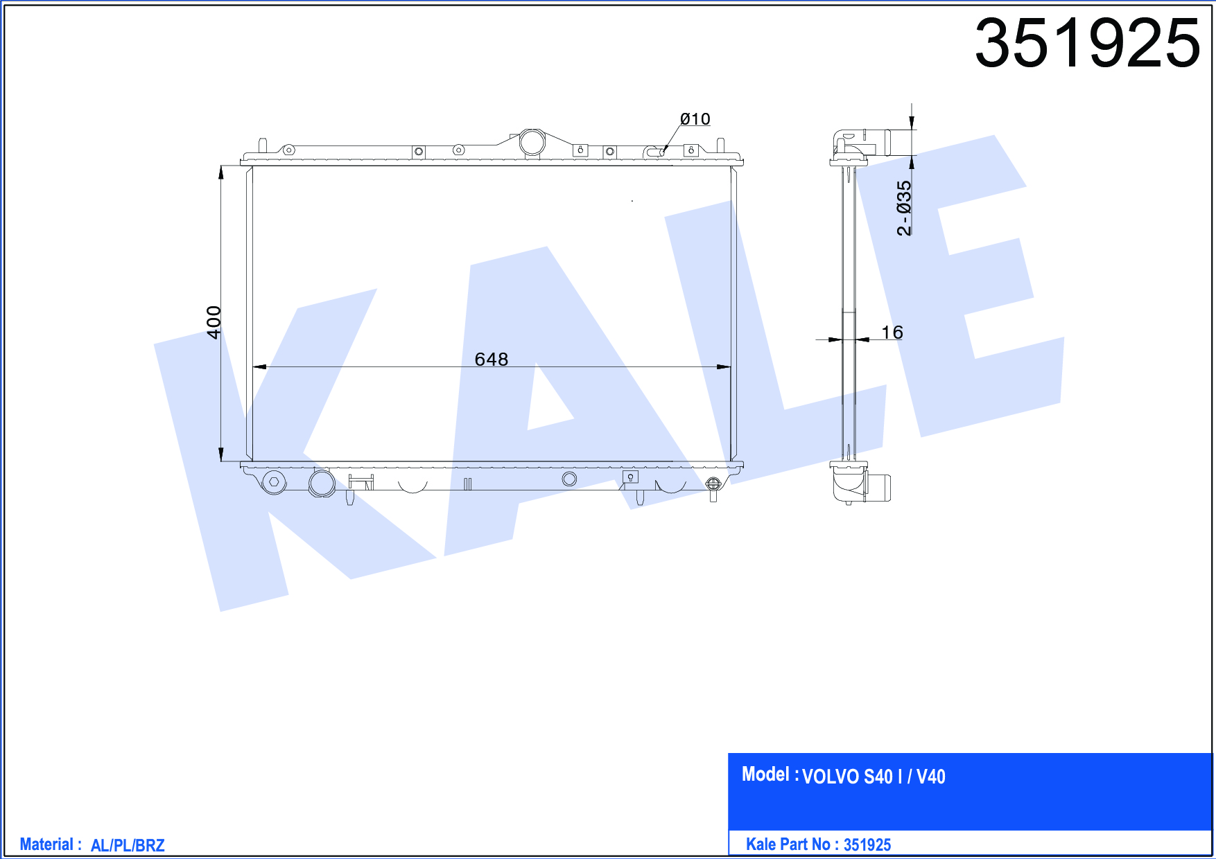 SU RADYATÖRÜ (BRAZING)(AT/MT) VOLVO S40 / V40 I 1.6-1.8 16V 99=>