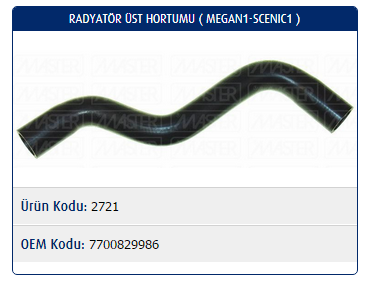 RADYATÖR ÜST HORTUMU RENAULT MEGANE I 1.4-1.6 8V -97 / SCENIC I 1.4-1.6 8V -97