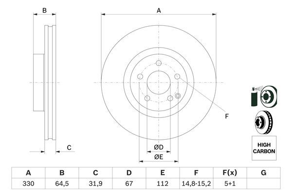 FREN DİSKİ (ÖN)(HAVALI)(330MM) M.BENZ CLS (C219) CLS300-CLS350-CLS500 04-10 / E-SERİSİ (W211) E320-E400 CDI 03-08 / GLK-SERİSİ (X204) 220 CDI-250 CDI 08-15