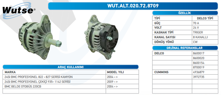 ALTERNATÖR 24V (DELCO TİPİ) 75A BMC PROFESYONEL 827