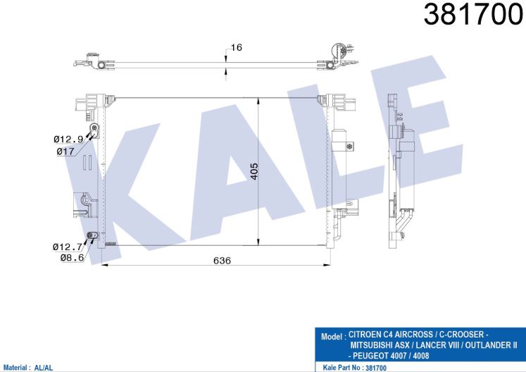 KLİMA RADYATÖRÜ (BRAZING)(AT/MT)(KURUTUCULU) CITROEN C4 AIRCROSS-4007