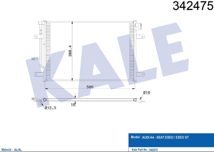 KLİMA RADYATÖRÜ (BRAZING)(KURUTUCUSUZ) AUDI A4  1.6 / 1.8T / 1.8 TSI / 2