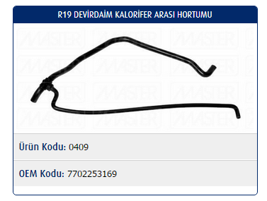 DEVİRDAİM KALORİFER ARASI HORTUM RENAULT R19 1.4-1.6 KRB