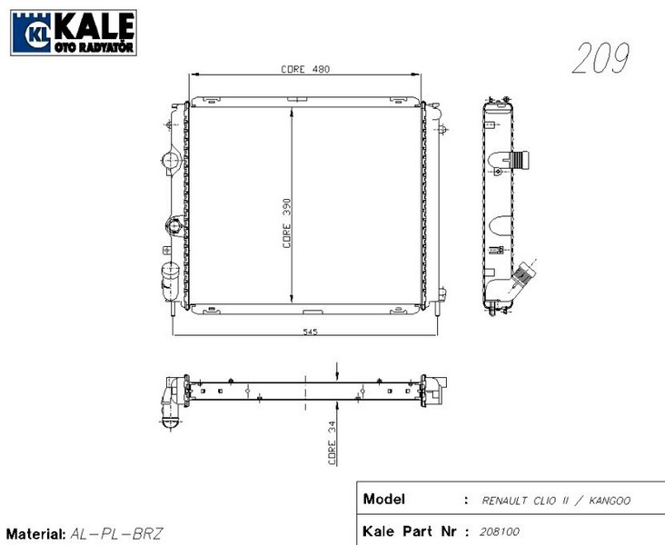 SU RADYATÖRÜ (BRAZING)(MT) KANGOO 1.9 D/CLİO II 1.6 CC(1 SIRA ALB)