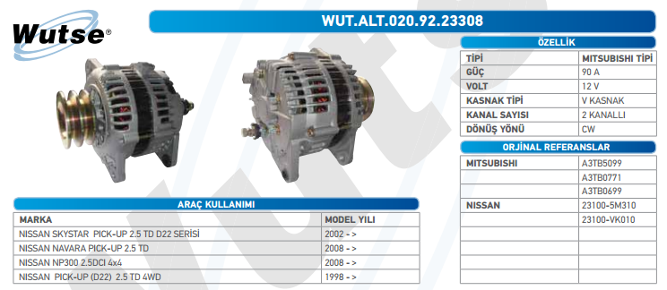 ALTERNATÖR 12V (MITSUBISHI TİPİ) 90A NSSN PICK-UP 2,5