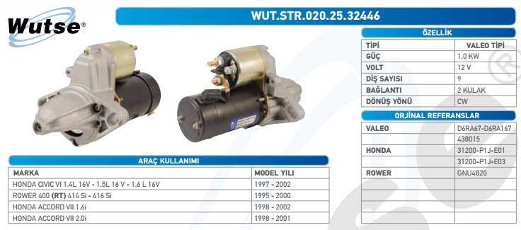 MARŞ MOTORU 12V (VALEO TİPİ) CIVIC VI/ACCORD VIII