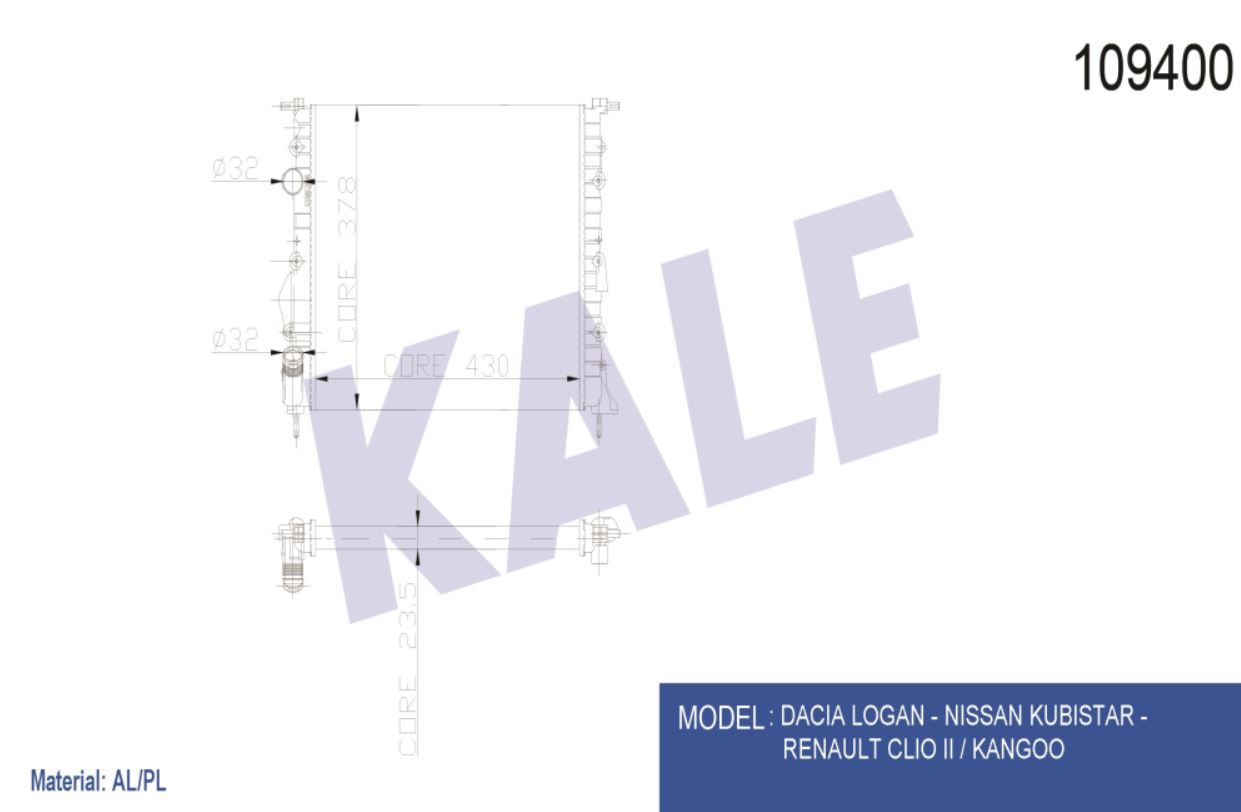 SU RADYATÖRÜ (MEKANİK)(KLİMASIZ) CLIO II SYMBOL (2 SIRA AL+PL)