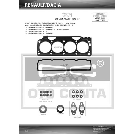 MOTOR TK. CONTASI (S.K.C STD)(SUBAP LASTİKLİ) RENAULT R11 1.7 / R21 1.7