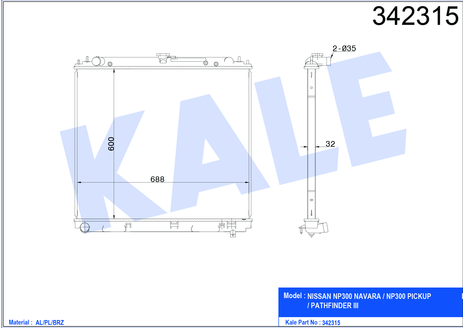 SU RADYATÖRÜ (BRAZING)(MT) NISSAN NAVARA / NP300 / PATHFINDER 2.5 DCI 2.5 DCI 4WD (05+)