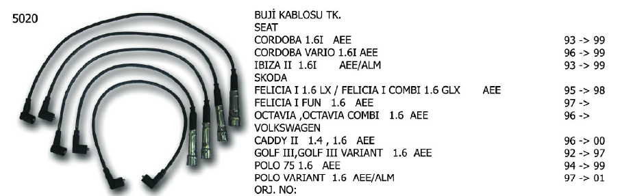 BUJİ KABLOSU TK. VW GOLF II / III / POLO / VENTO / CADDY