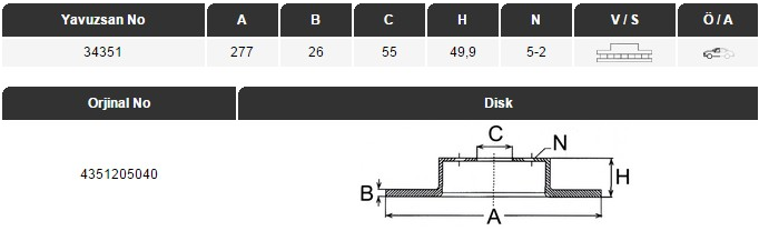 FREN DİSKİ (ÖN)(277MM) TY AVENSİS 1.6İ 16V-1.8İ 16V 03-