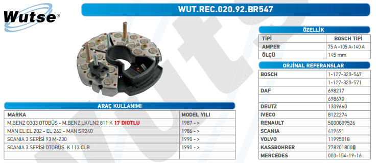 DİOT TABLASI (BOSCH TİPİ) 105A-140A MRCDES-MAN-SCANIA-VOLV