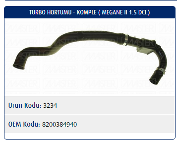 TURBO HORTUMU (KOMPLE) RENAULT MEGANE II 1.5 DCİ / SCENIC II 1.5 DCİ