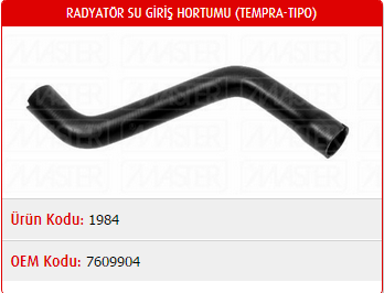 RADYATÖR ÜST HORTUMU FIAT TEMPRA 1.6 KRB 90-93 / TİPO 1.6 KRB 90-93