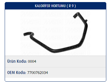 KALORİFER HORTUMU RENAULT R9 1.4-1.6 KRB. / R11 1.4-1.6 KRB.