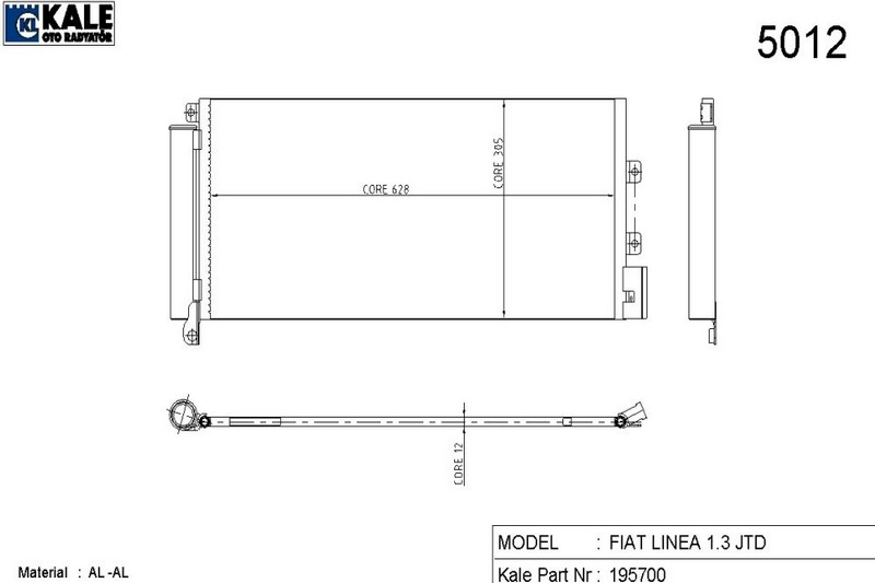 KLİMA RADYATÖRÜ (BRAZING)(MT)(KURUTUCULU) LINEA 1,3 JTD (1 SIRA ALB)