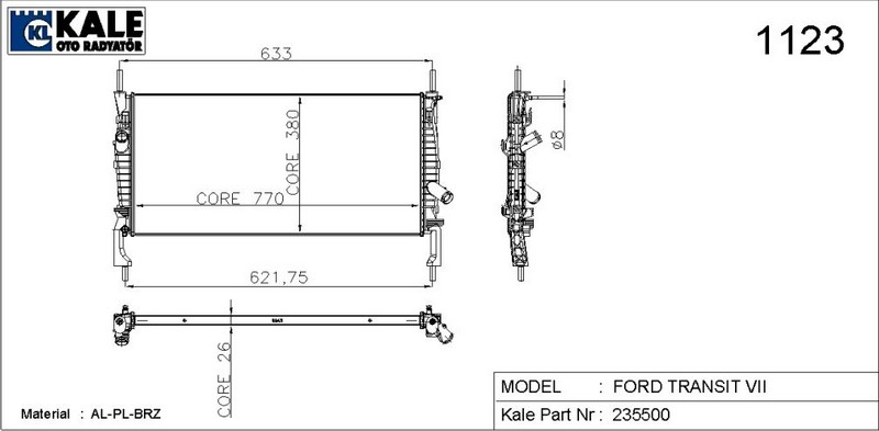 SU RADYATÖRÜ (BRAZING)(MT) FORD TRANSİT TURBO (KLİMALI) V347 AC