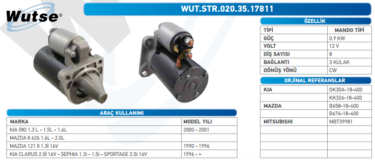 MARŞ MOTORU 12V (MANDO TİPİ) 8T KIA RIO-CARENS II-SCHU