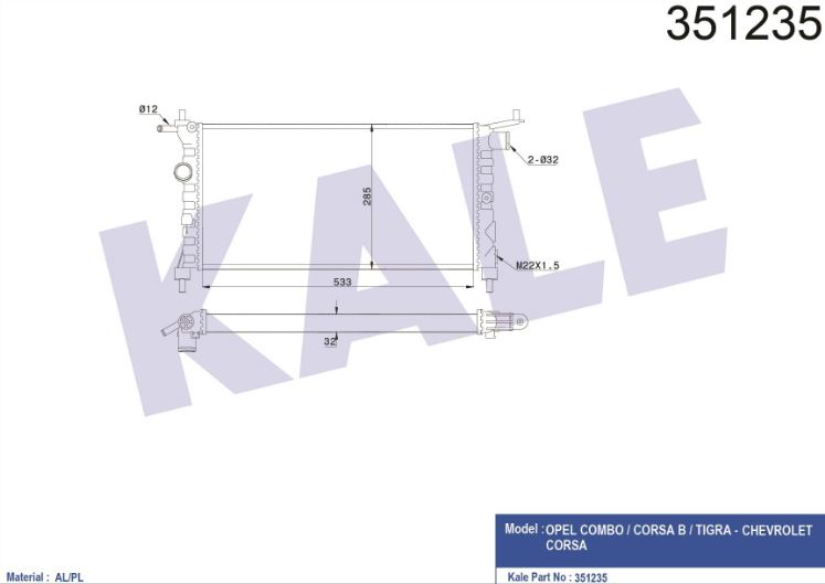 SU RADYATÖRÜ (BRAZING)(MT) OPEL COMBO / CORSA B / TIGRA - CHEVROLET