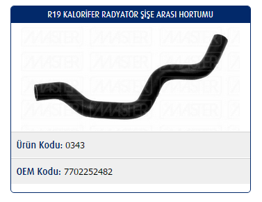 KALORİFER ŞİŞE ARASI HORTUMU RENAULT R19 1.4-1.4 ENJ-1.6 ENJ