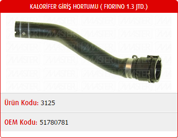 KALORİFER GİRİŞ HORTUMU FIAT FIORINO 1.3 JTD