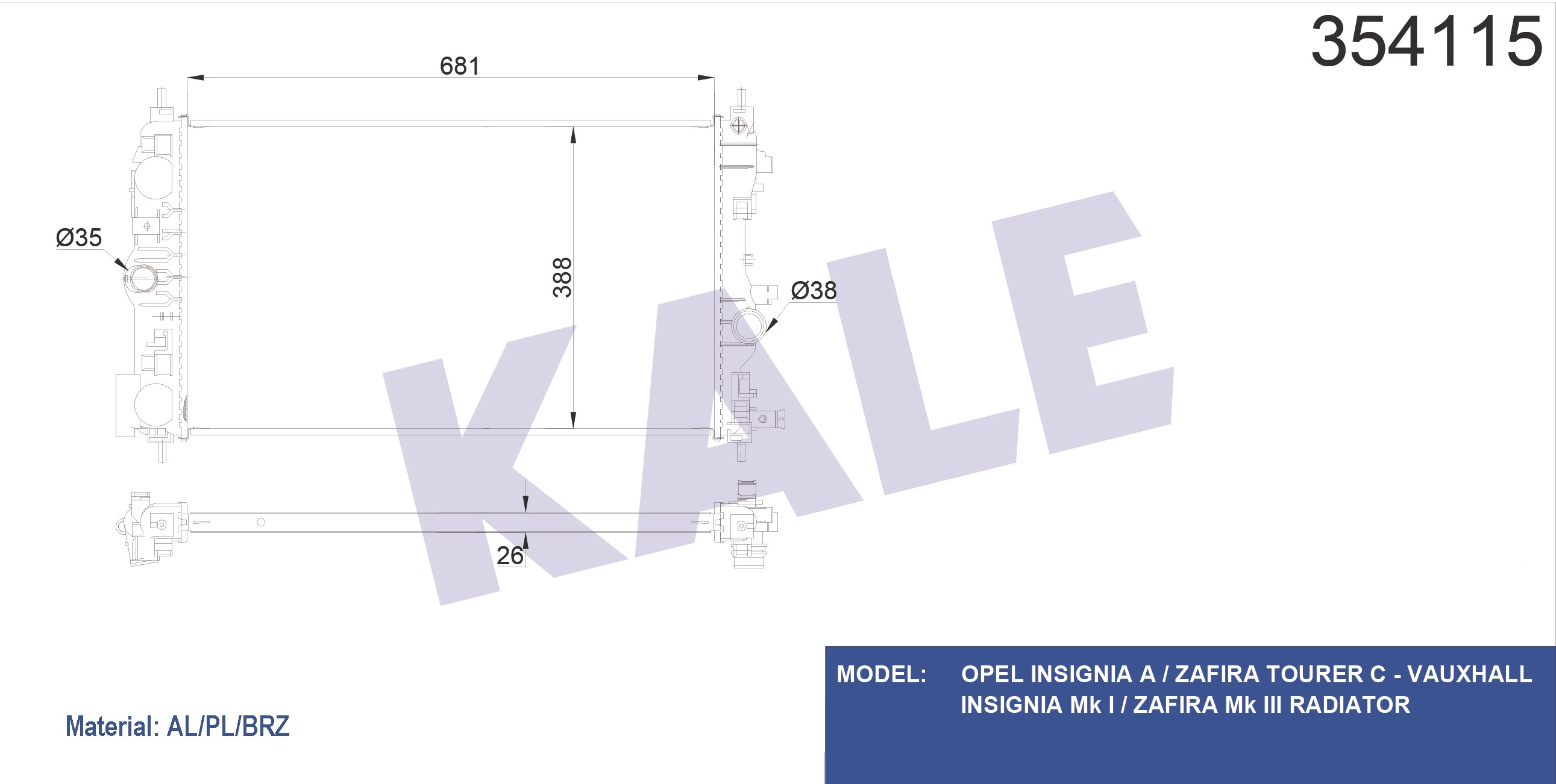 SU RADYATÖRÜ (BRAZING)(MT) OPEL INSIGNIA A / ZAFIRA C 1.4-1.4LPG-1.6